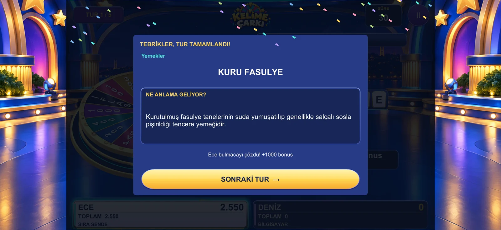 Solved Turkish puzzle with its explanation and round result.